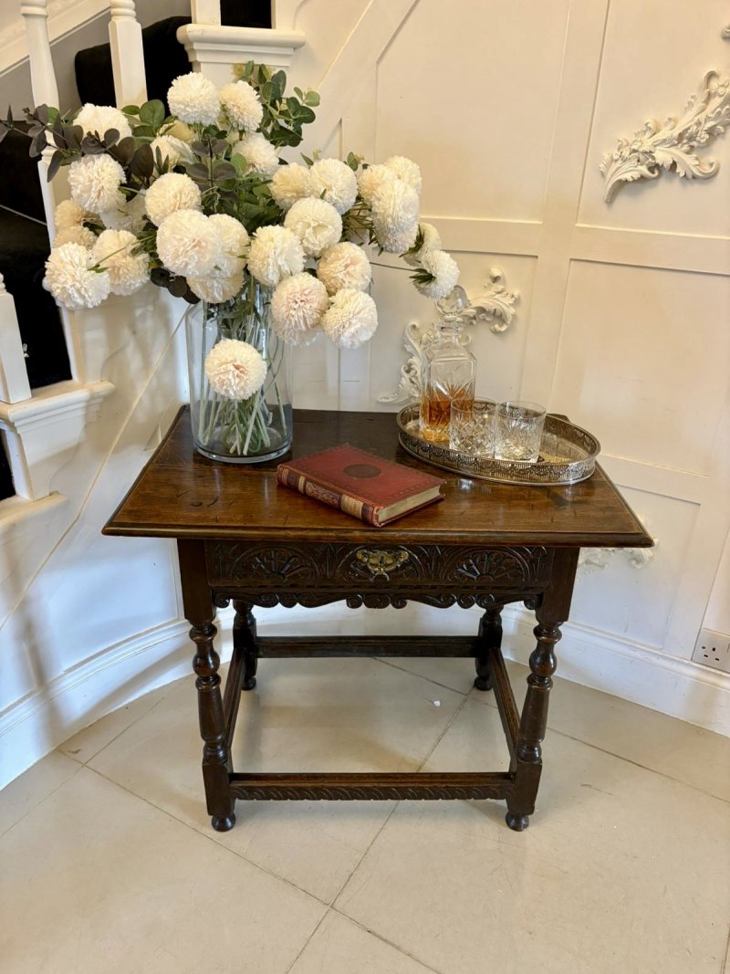 18th Century Antique Quality Carved Oak Side Table - Image 2